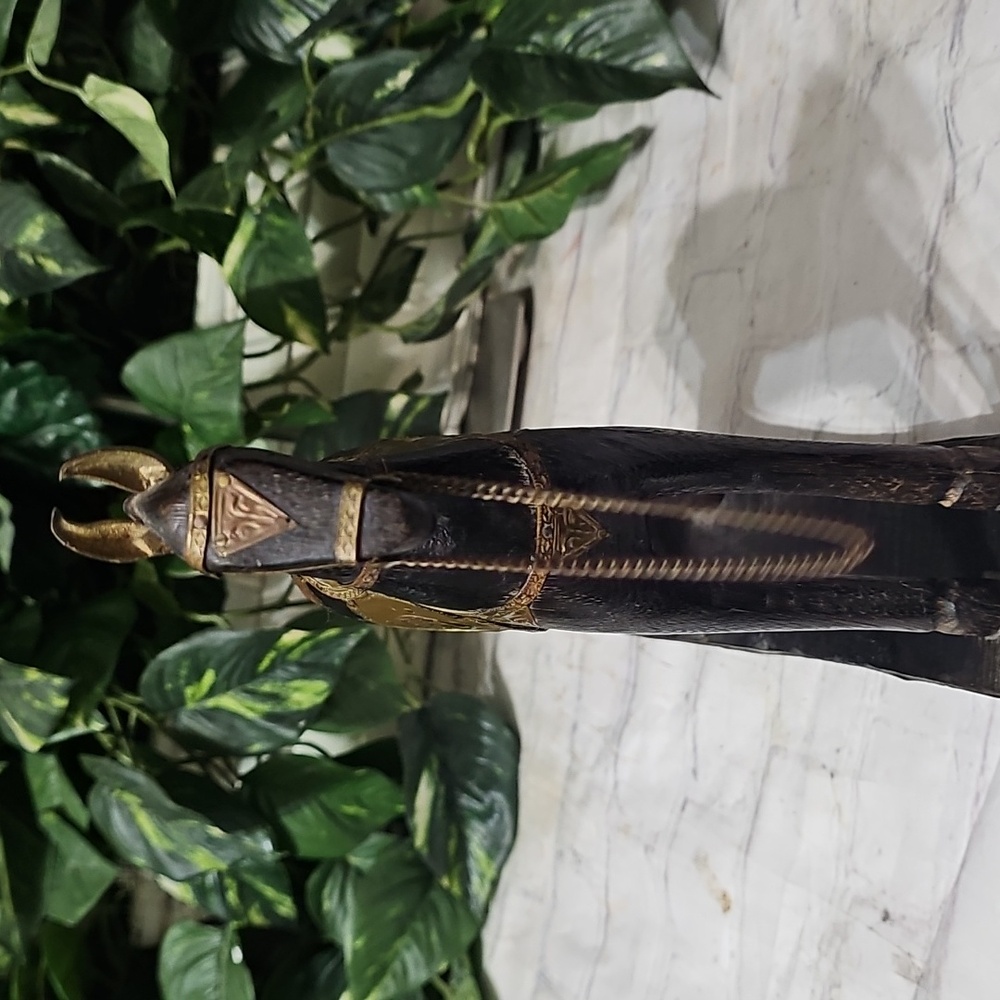 Vintage Carved Wooden Hammered Brass Rocking Horse Decor - Picture 6 of 12